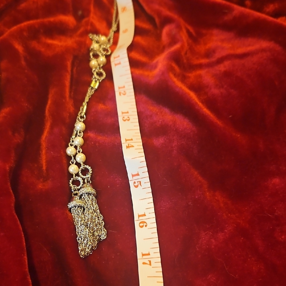 Gold Pearl Tassel Necklace - Women's Jewelry